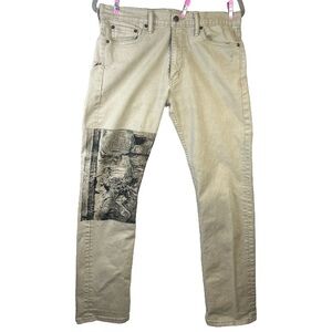 CUSTOM Vintage Levi's 513 Jeans Mens 32x32 Slim Straight Beige Graphic Print Art